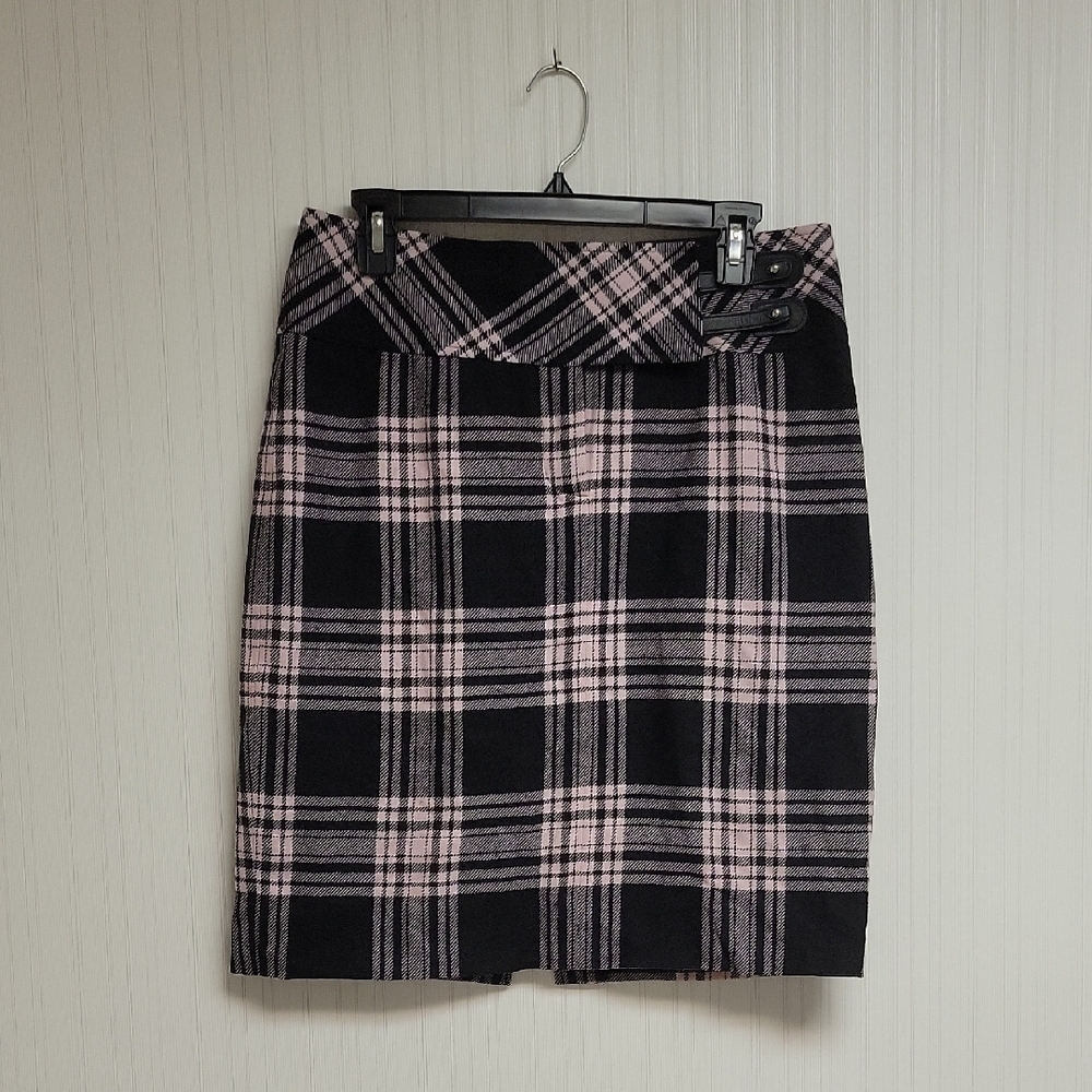 Etcetera Plaid Pencil Skirt Sz 8. Wool Blend Black & Pink academia preppy school